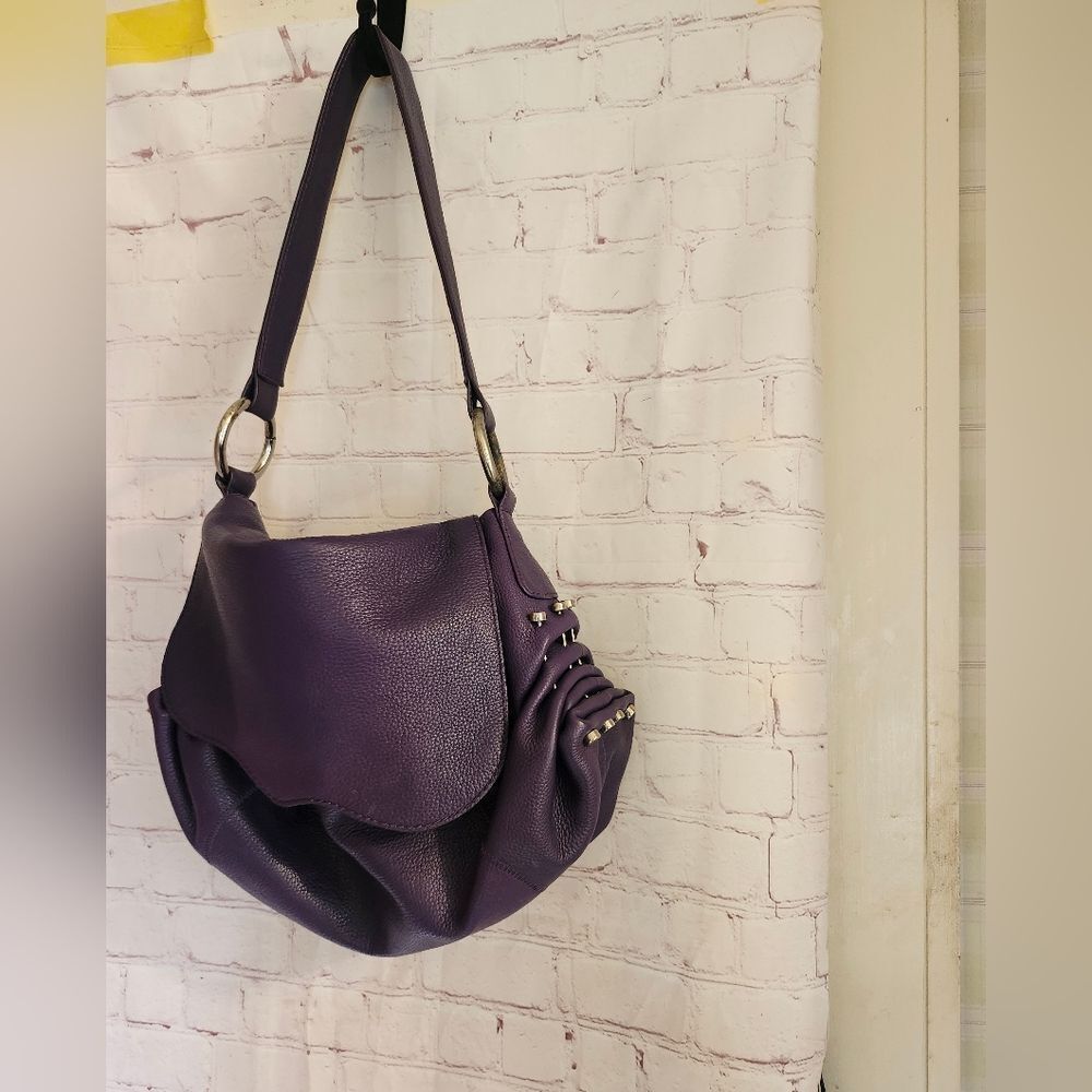 Carlos Falchi Deep Purple Leather Shoulder Bag